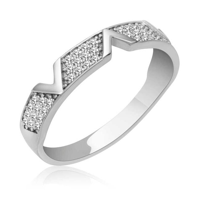 Ring - Sterling Silver Zircon Pave Geometric Band - Modern & Elegant