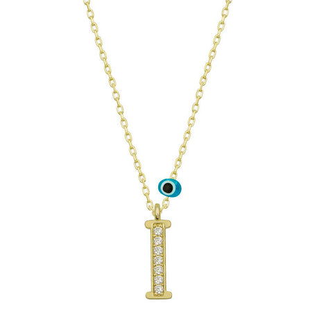 Necklace - Gold-Tone Zircon Initial I & Evil Eye Charm Pendant