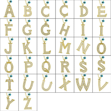 Gold-Plated Initial N Necklace - Dainty Cubic Zirconia Evil Eye Charm