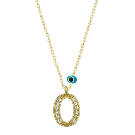 Necklace - Gold-Tone Zirconia 'O' Initial with Evil Eye Charm