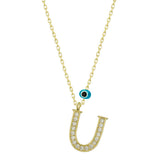 Gold-Tone U Initial Necklace - Pave Cubic Zirconia & Evil Eye Charm