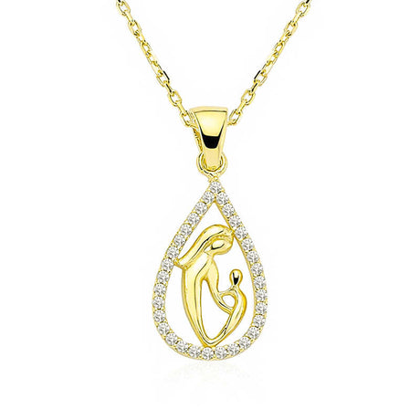 Necklace - Gold-Tone CZ Mother & Child Teardrop Pendant