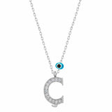 Sterling Silver C Initial Necklace - Cubic Zirconia & Evil Eye