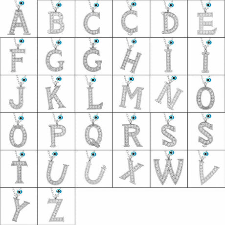 Sterling Silver Initial K Necklace - Sparkling Cubic Zirconia & Evil Eye