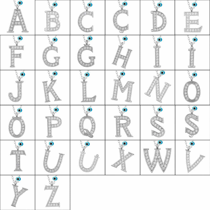 Sterling Silver Letter T Necklace - CZ Initial & Evil Eye Charm