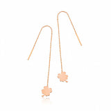 Dainty Threader Earrings - Rose Gold Tone Four-Leaf Clover Charm