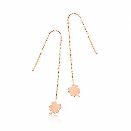 Dainty Threader Earrings - Rose Gold Tone Four-Leaf Clover Charm