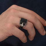 Premium Men's Sterling Silver Onyx Tughra Ring