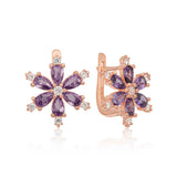 Earrings - Rose Gold Plated Sterling Silver Purple Zircon Floral Cluster