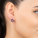 Earrings - Rose Gold Plated Sterling Silver Purple Zircon Floral Cluster