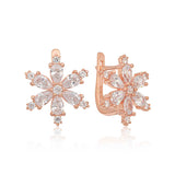 Leverback Earrings - Rose Gold Plated Sterling Silver Floral Cubic Zirconia