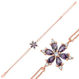 Bracelet - Rose Gold Plated Sterling Silver Purple Lotus Flower