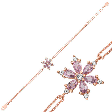 Rose Gold Plated Sterling Silver - Lilac Zirconia Lotus Flower Bracelet
