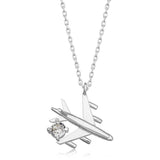 Sterling Silver Necklace - Dainty Airplane Solitaire Pendant