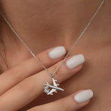 Sterling Silver Necklace - Dainty Airplane Solitaire Pendant