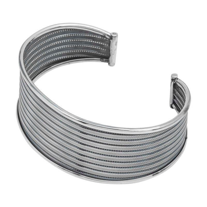 Sterling Silver Cuff Bracelet - Oxidized Multi-Strand Textured Design