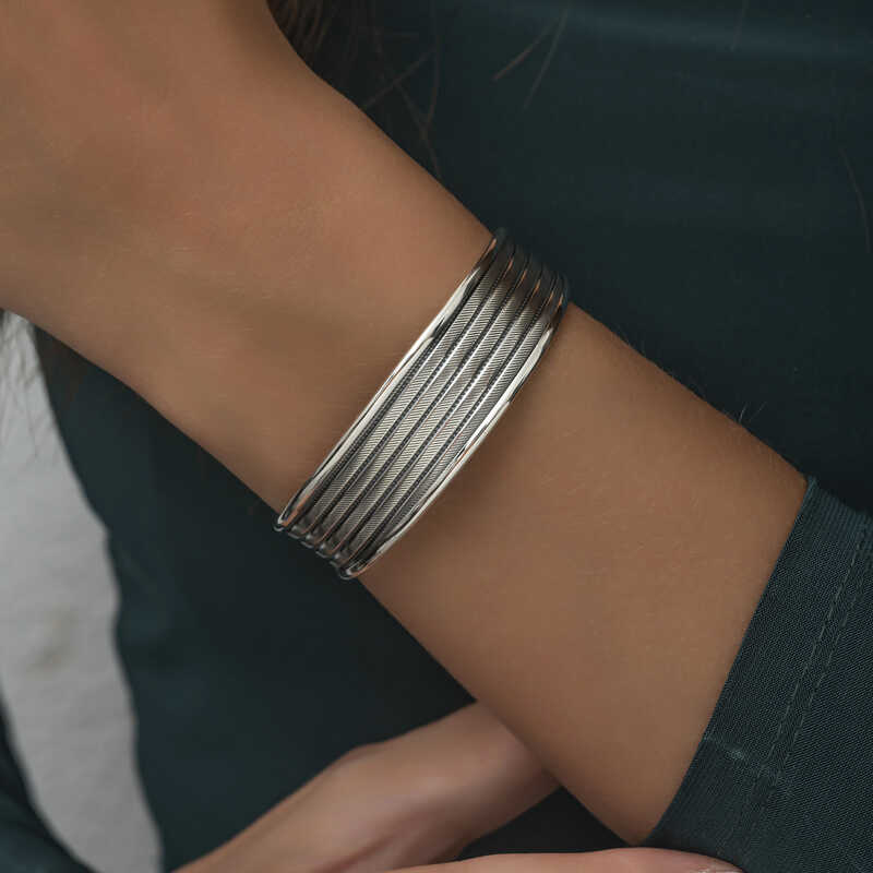 Sterling Silver Multi-Strand Ornate Cuff Bracelet - Textured Design