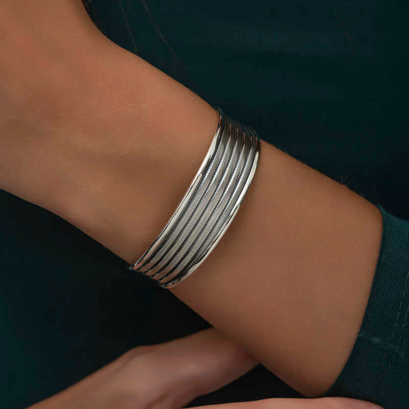 Sterling Silver Multi-Strand Ornate Cuff Bracelet - Textured Design