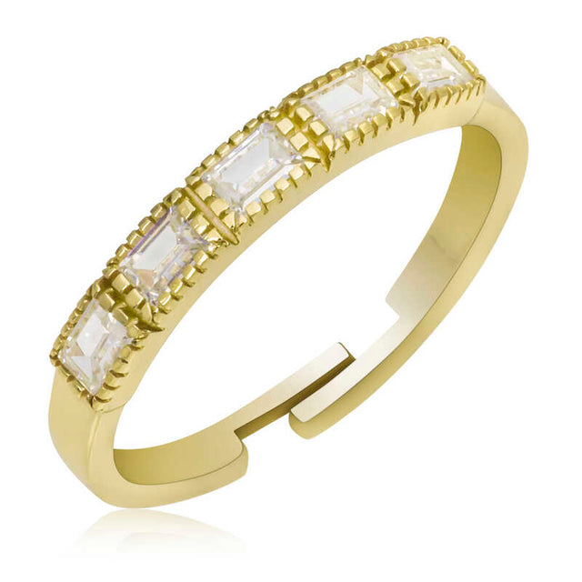 Adjustable Band Ring - Gold-Plated with Sparkling Baguette Stones