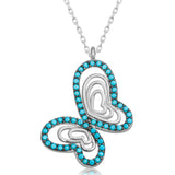 Sterling Silver Turquoise Butterfly Pendant Necklace - Elegant Design