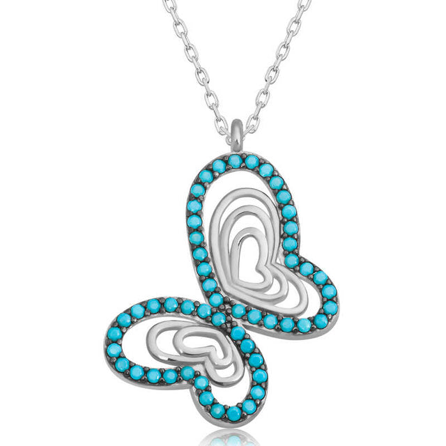 Sterling Silver Turquoise Butterfly Pendant Necklace - Elegant Design