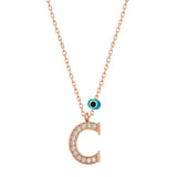 Rose Gold Plated Initial C Necklace - Dainty Evil Eye Charm