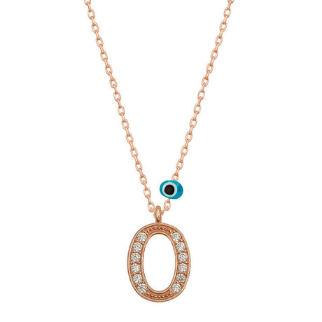 Rose Gold Initial 'O' Necklace - Sparkling Stones & Evil Eye Charm