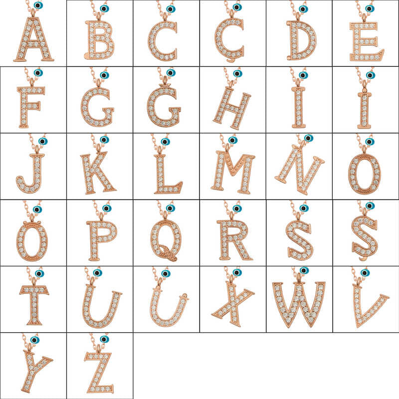 Rose Gold Plated Initial U Necklace with Evil Eye Charm