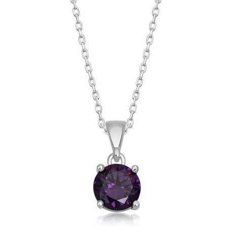 Necklace - Sterling Silver Purple Solitaire Pendant