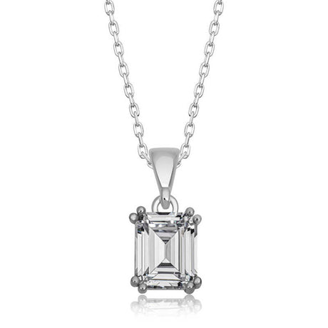 Sterling Silver Baguette Zircon Solitaire Pendant Necklace
