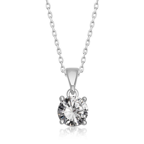 Sterling Silver Solitaire Zircon Necklace - Dainty Classic Pendant