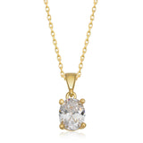 Women's Gold-Tone Solitaire Necklace - Dazzling Oval Zircon Pendant