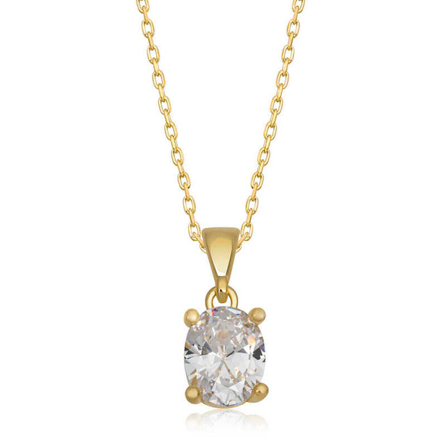 Women's Gold-Tone Solitaire Necklace - Dazzling Oval Zircon Pendant