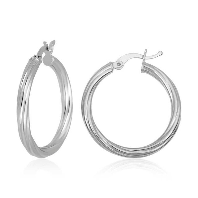 Sterling Silver Twisted Hoop Earrings - Classic Everyday Style
