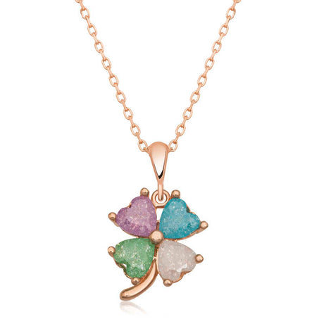 Necklace - Rose Gold Plated Sterling Silver Multi-Color Heart Clover Pendant