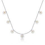 Necklace - Dainty Silver-Tone Daisy Charm with Yellow Stone Centers