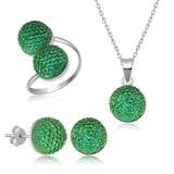 Sterling Silver Green Crystal Shamballa Jewelry Set