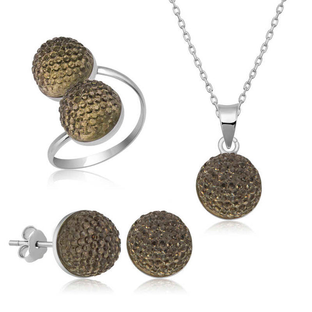 Sterling Silver Shimmering Crystal Ball Jewelry Set