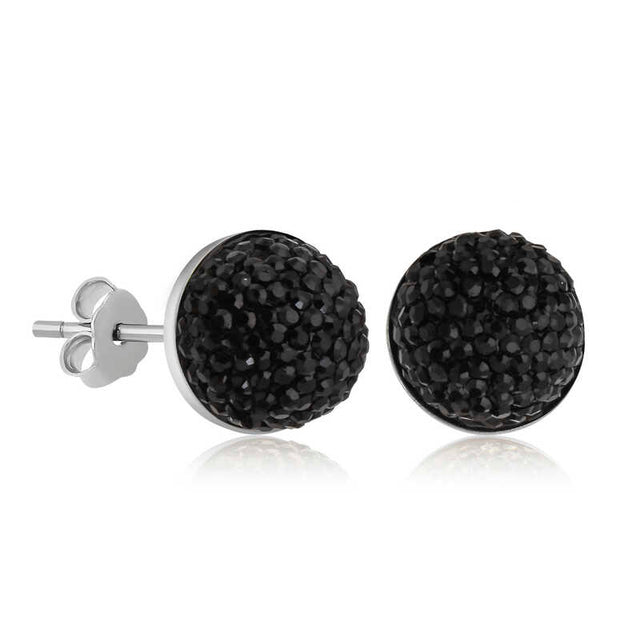 Silver-Tone Stud Earrings - Dazzling Black Crystal Pave Ball