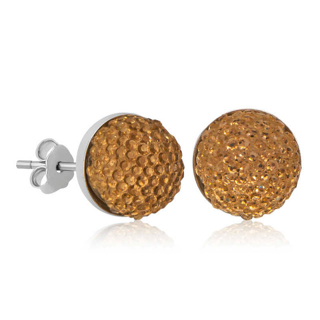 Stud Earrings - Sterling Silver Champagne Crystal Pave Ball