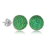 Stud Earrings - Sterling Silver Shimmering Green Crystal Pave Ball