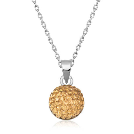 Sterling Silver - Sparkling Amber Crystal Ball Necklace