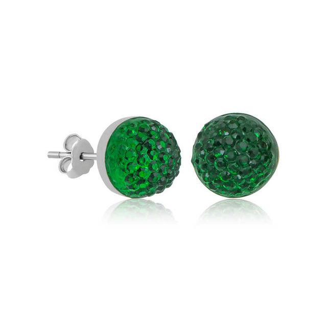 Stud Earrings - Sterling Silver Green Crystal Pavé Style