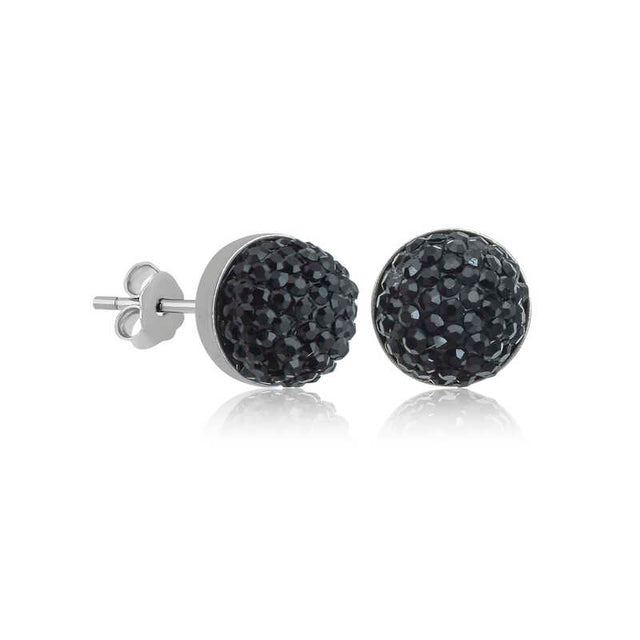 Sterling Silver Black Crystal Stud Earrings - Shimmer Pave Style