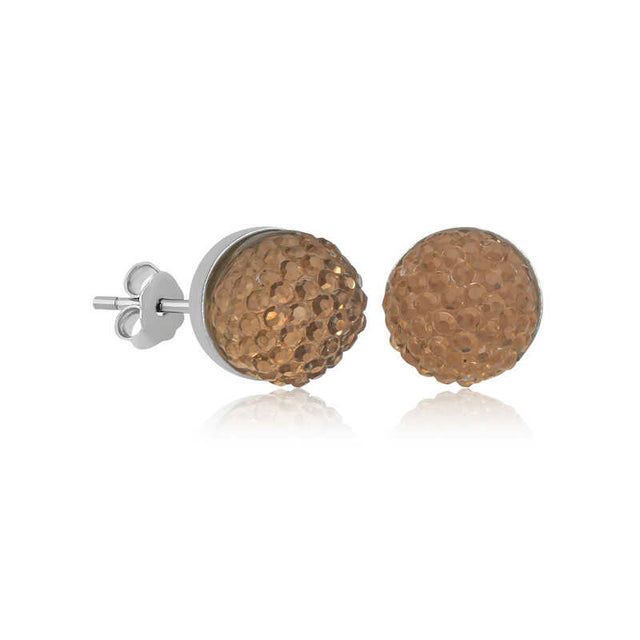 Stud Earrings - Silver-Tone Shimmering Crystal Ball Design