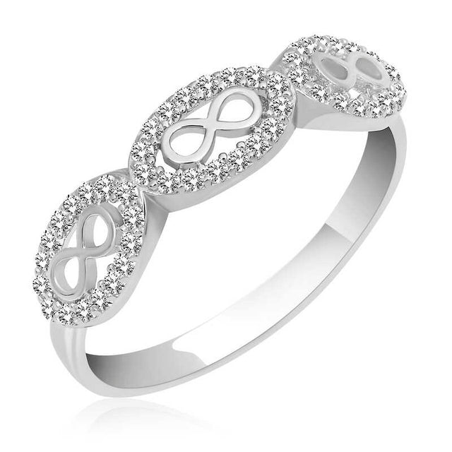 Sterling Silver Zircon Pave Infinity Symbol Statement Ring
