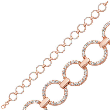 Rose Gold Plated Sterling Silver CZ Interlocking Circles Bracelet