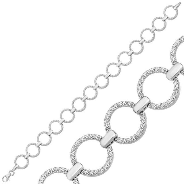 Sterling Silver Pave Circle Link Statement Bracelet