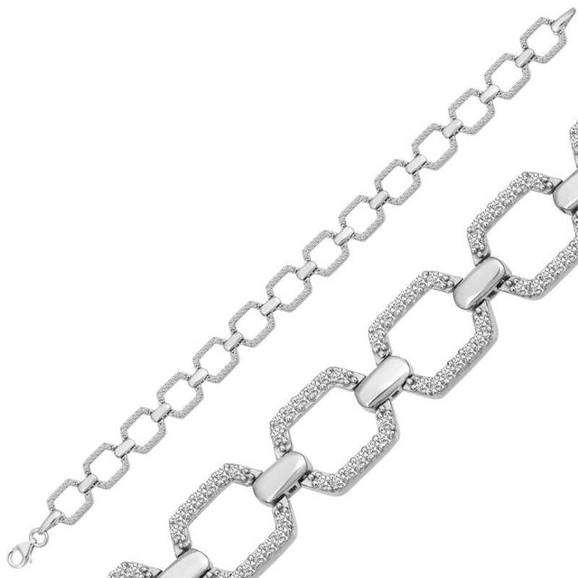 Bracelet - Silver-Tone Geometric Link with Sparkling Zirconia