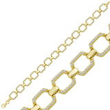 Gold-Tone Geometric Link Bracelet - Sparkling Cubic Zirconia